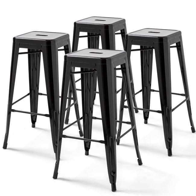 Set van 4 industriële barkrukken - zwart staal - 76cm, 60 tot 90 cm, Nieuw, Ophalen of Verzenden, Metaal