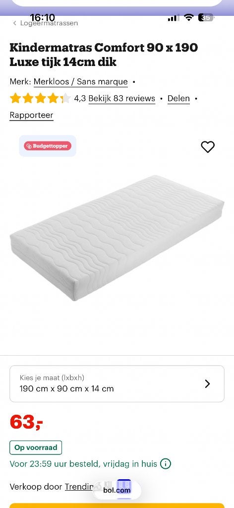 Nieuwe kindermatras NOOIT gebruikt, Maison & Meubles, Chambre à coucher | Matelas & Sommiers, Neuf, 90 cm, Matelas, Une personne