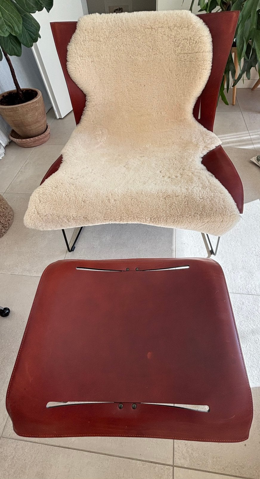 Lounge met voetbank, Ophalen, Minder dan 75 cm, Leer, Zo goed als nieuw