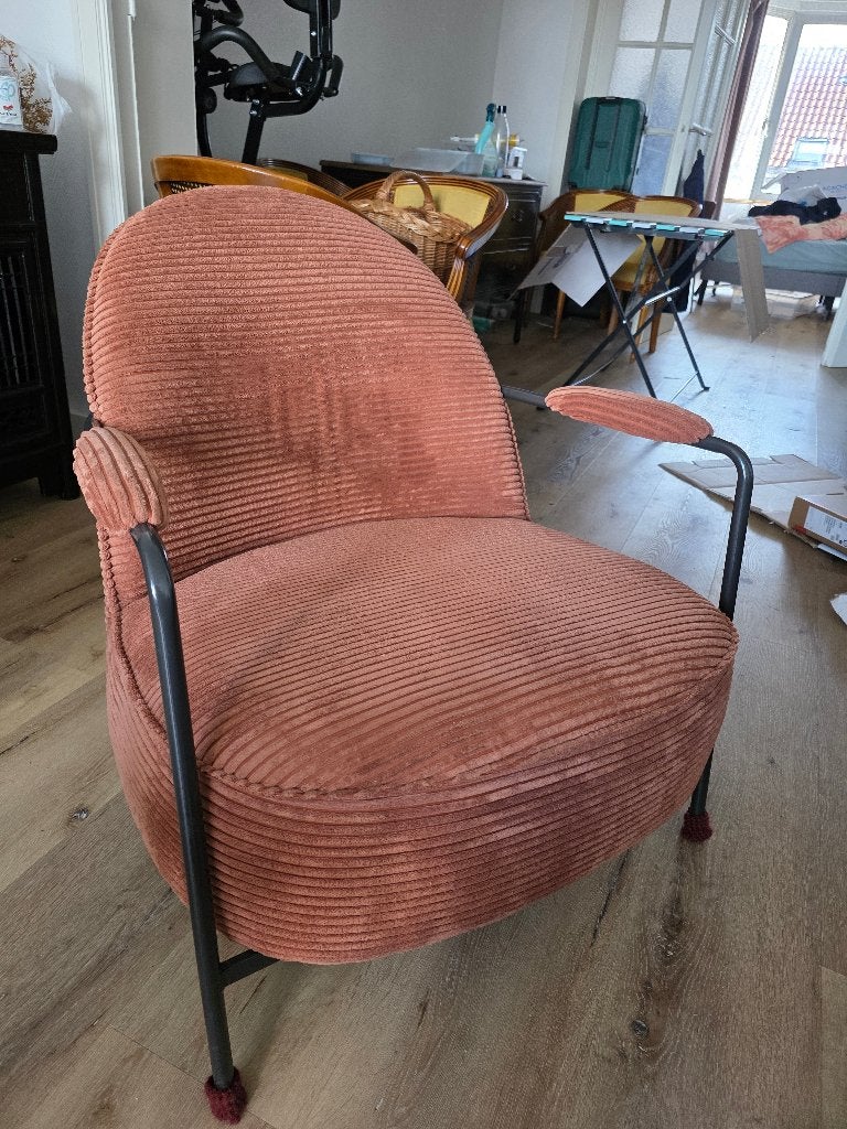 Fauteuil lounge velours côtelé terracotta, structure métal, Velours terracotta, Moins de 75 cm, Comme neuf, Enlèvement