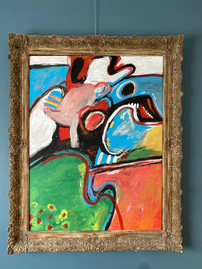 Groot schilderij Cobra stijl in mooie antieke lijst, Antiek en Kunst, Kunst | Schilderijen | Modern, Ophalen