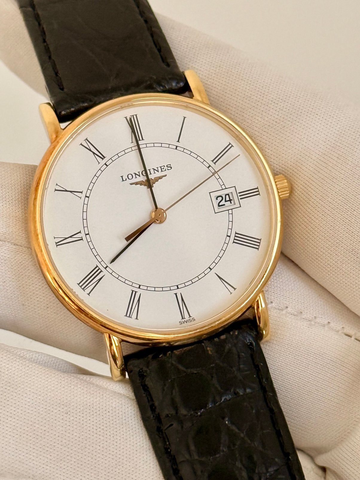 Longines Présence 33.5 Quartz – 18K Yellow Gold – Full Set, Overige merken, Leer, Polshorloge, Ophalen of Verzenden