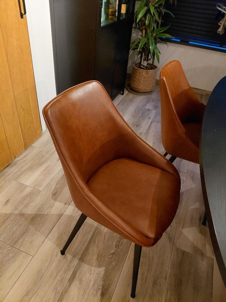 6 stoelen (eetkamer) zo goed als nieuw, Huis en Inrichting, Ophalen, Bruin, Leer, Zo goed als nieuw