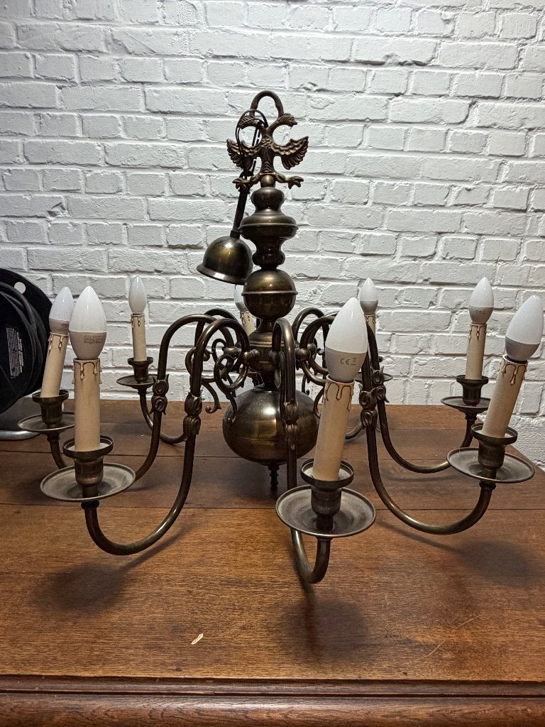 Klassieke Vlaamse messing kroonluchter, Ophalen, Overige materialen, Gebruikt, Onbekent 1, 1000 Brussel