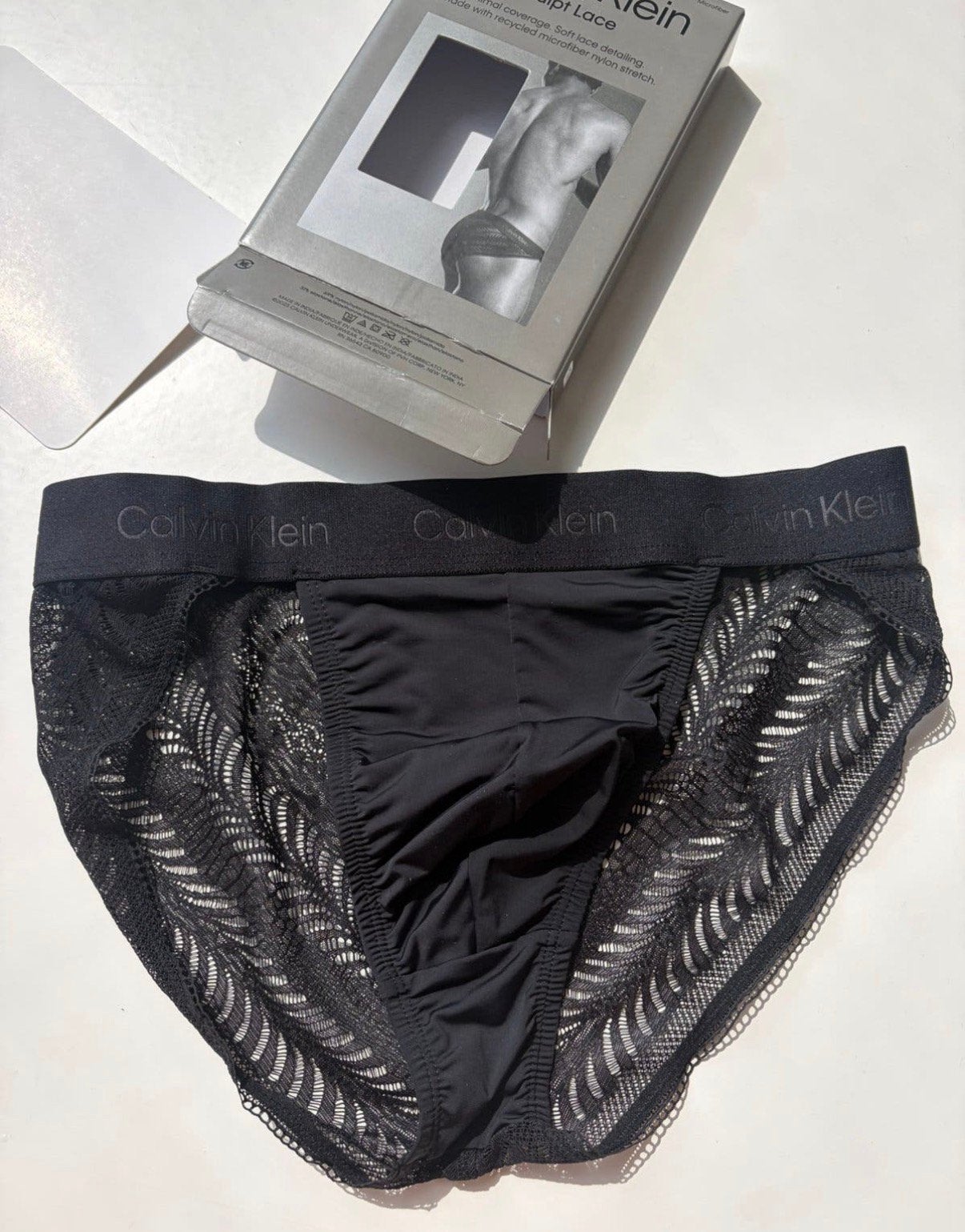 Calvin Klein Microfiber Lace Tanga, Verzenden, Zwart, Slip