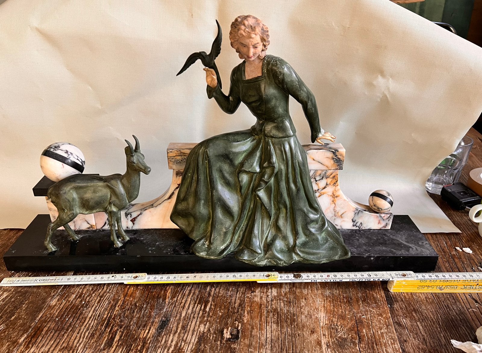 J LIMOUSIN art deco beeld marmer / metaal, Antiek en Kunst, Ophalen, Art deco, 50 - 100 cm, Beeld
