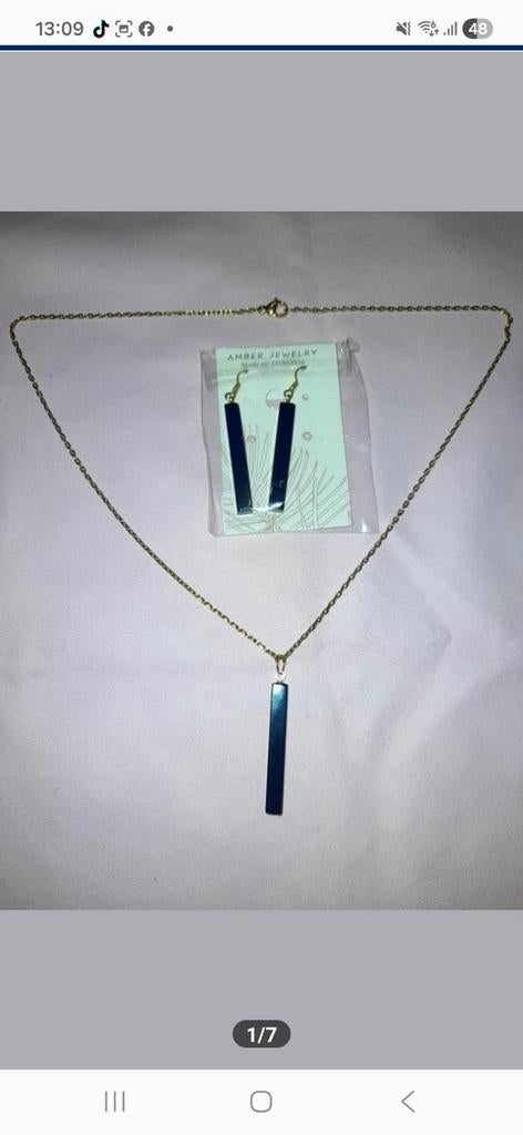 Ensemble en argent massif plaqué or avec ambre bleue naturel, Bijoux, Sacs & Beauté, Neuf, Enlèvement, Avec pierre précieuse, Bleu
