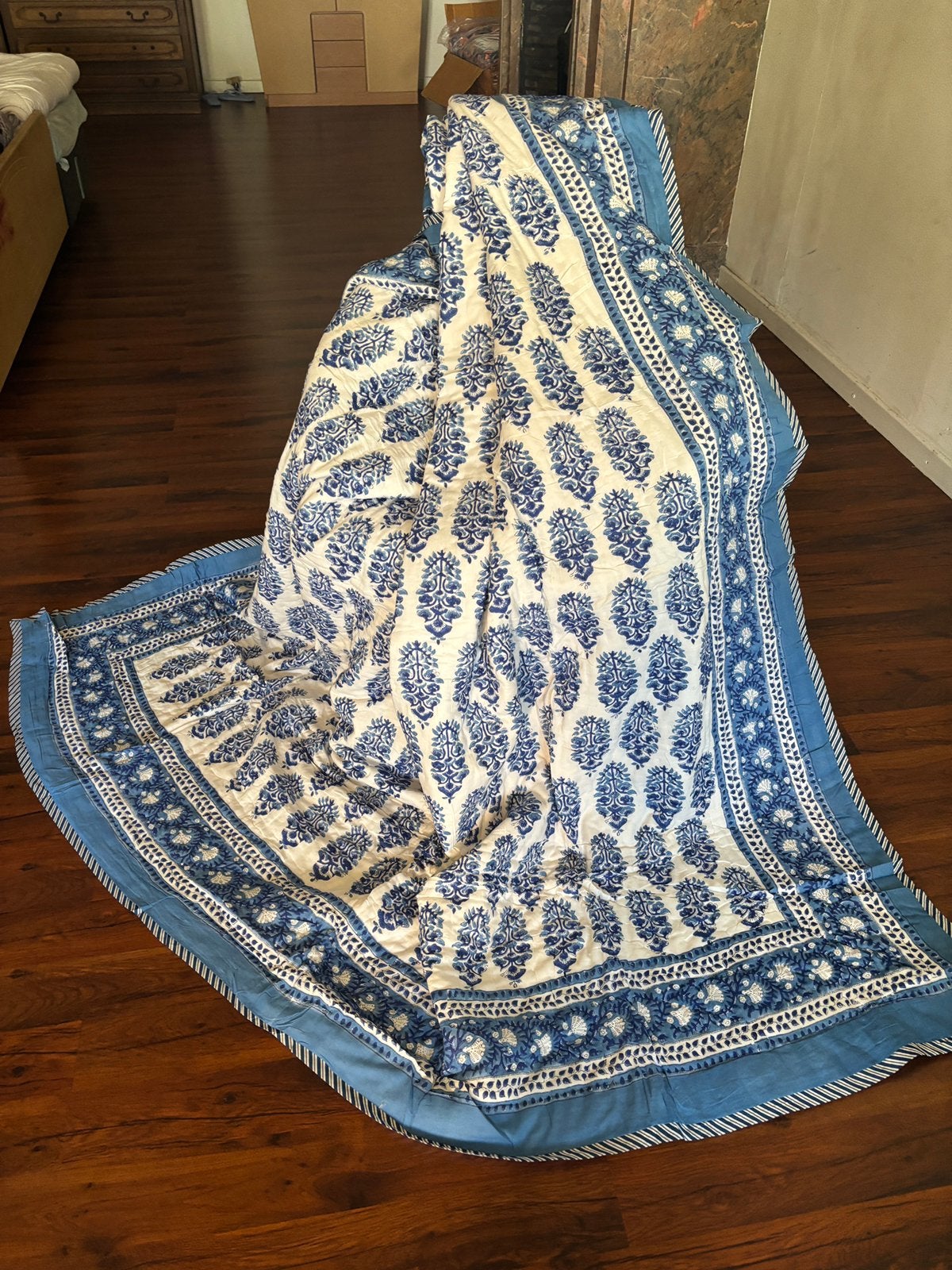 Handgemaakte Jaipuri Handblock Katoenen Omkeerbare Quilt, Katoen, Nieuw, Ophalen of Verzenden, Blauw