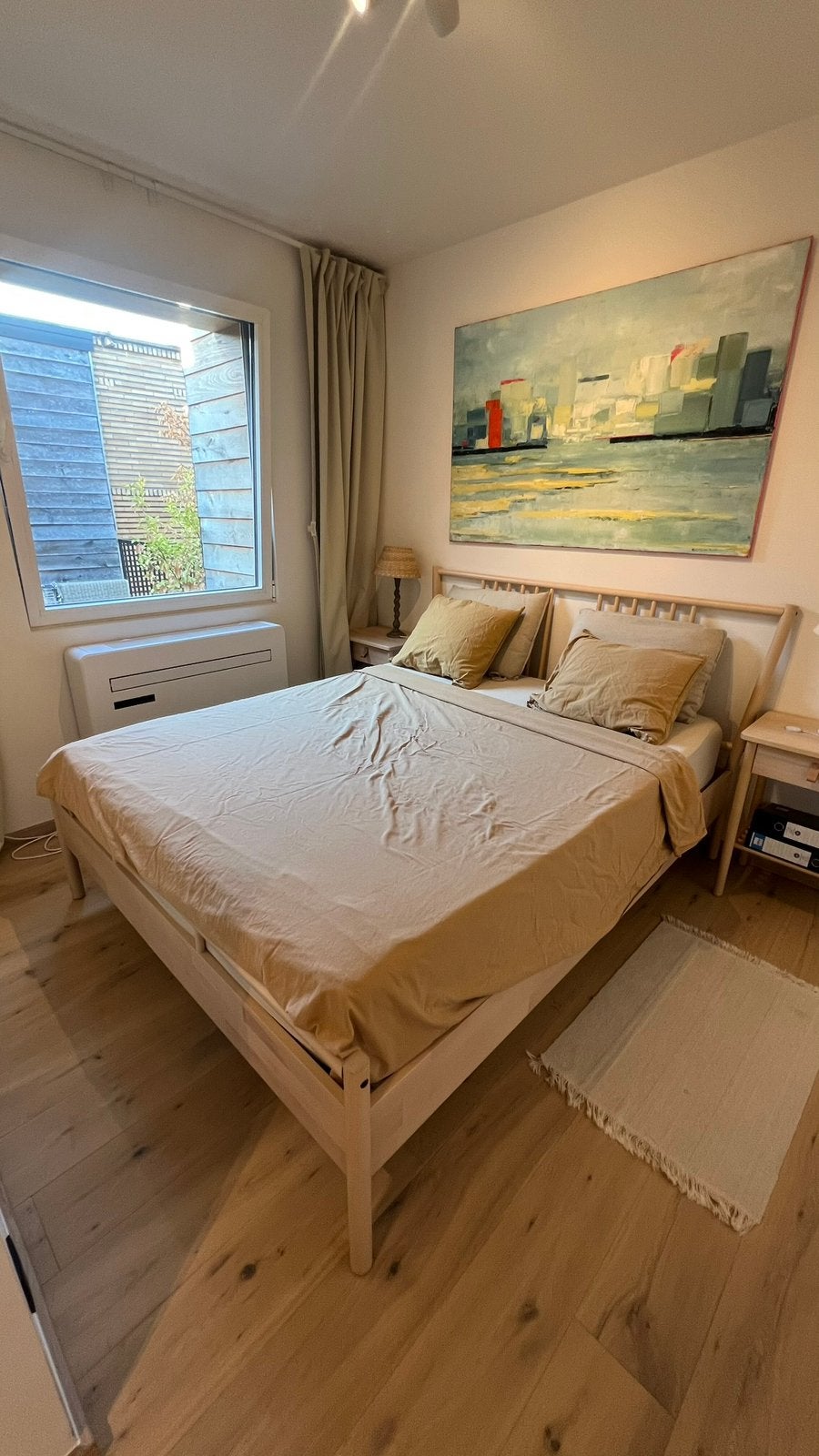 Cadre de lit et matelas 160x200 en bouleau clair IKEA, Beige, Comme neuf, Enlèvement, 200 cm