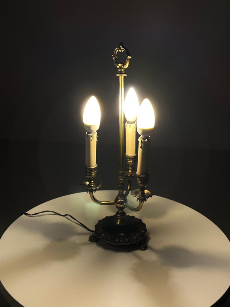Lampe chandelier vintage en laiton avec base en marbre, Maison & Meubles, Enlèvement, Comme neuf