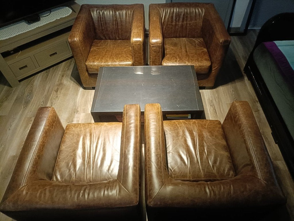 Prachtige Set van 4 Luxe Dôme Deco Leren Clubfau, Enlèvement ou Envoi, Utilisé