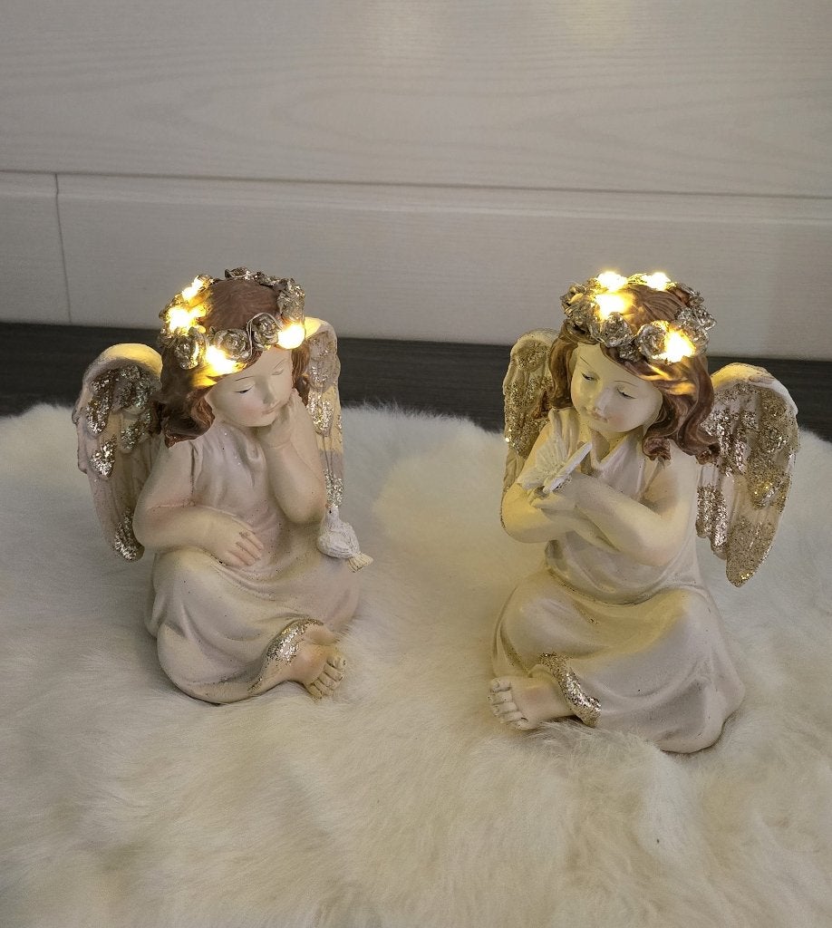 Kerstdecoratie : set van 2 engeltjes met lichtkrans, Diversen, Ophalen of Verzenden, Nieuw