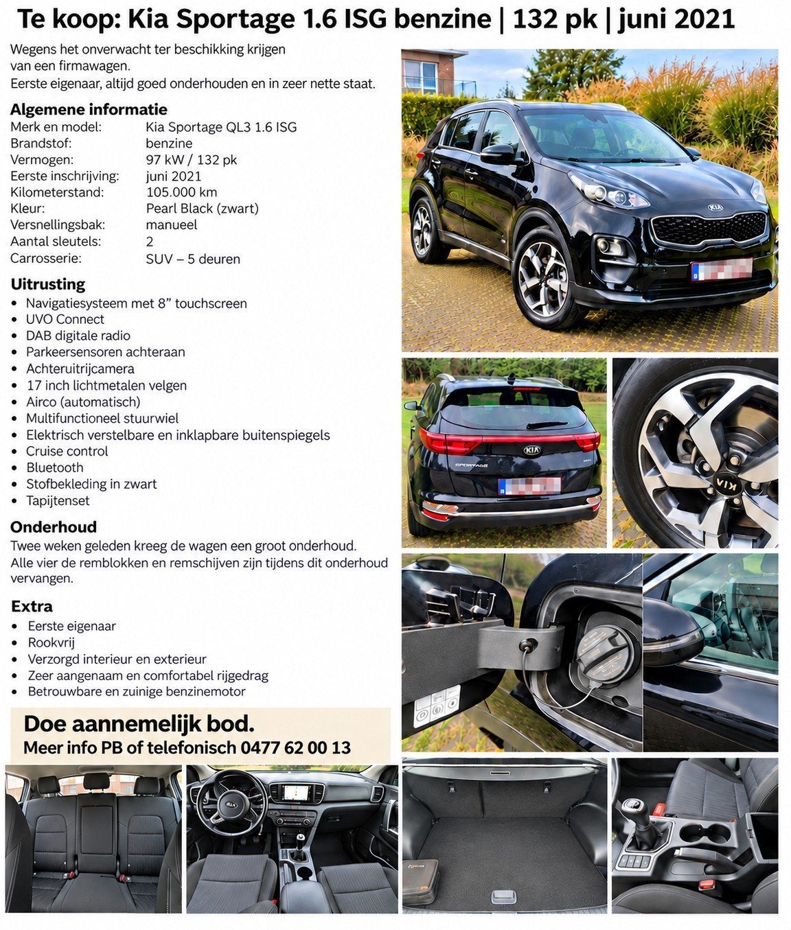 Kia Sportage 2021, Auto's, Zwart, Handgeschakeld, 5 deurs, Particulier