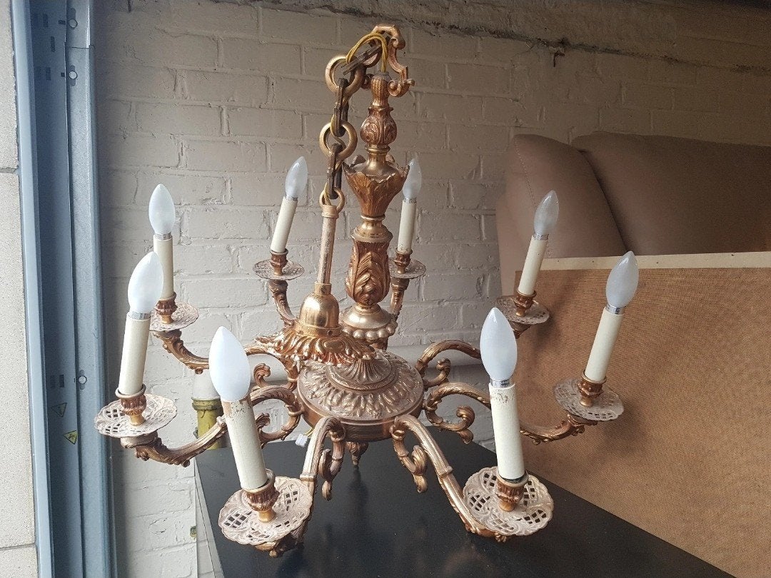 lustre massif finement réalisé en laiton, Enlèvement ou Envoi, Utilisé, Autres matériaux, Vintage