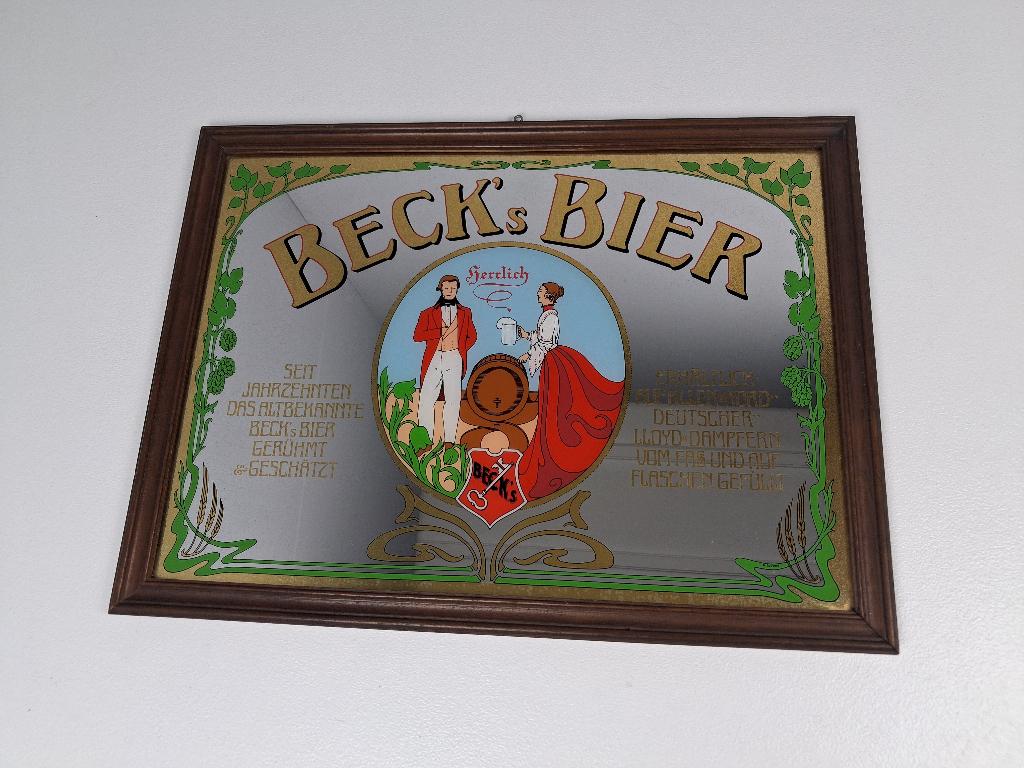 Vintage Beck’s Bier Reclame Spiegel, Ophalen, Gebruikt, Reclamebord, Plaat of Schild, Overige merken