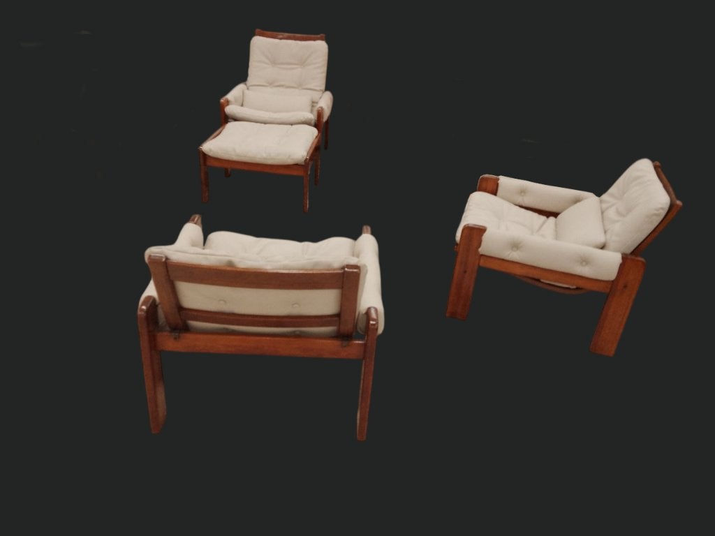 3 jaren 70 fauteuils met hocker Yngve Ekstrom  voor Pastoe, Huis en Inrichting, Ophalen, Hout