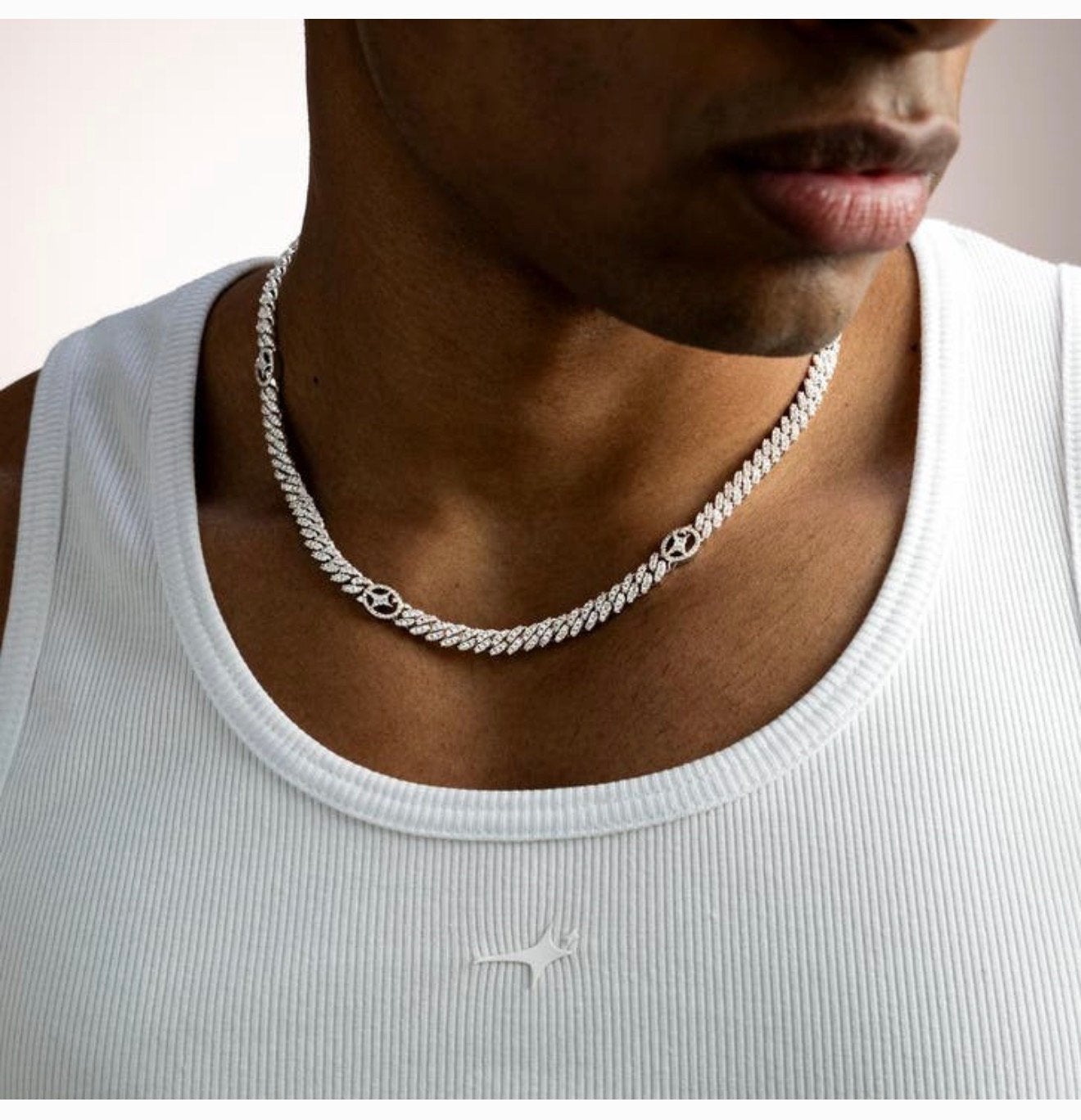 Collier à maillons cubains glacés en métal argenté 925, 5mm, Bijoux, Sacs & Beauté, Colliers, Neuf, Argent, Argent, Avec pierre précieuse