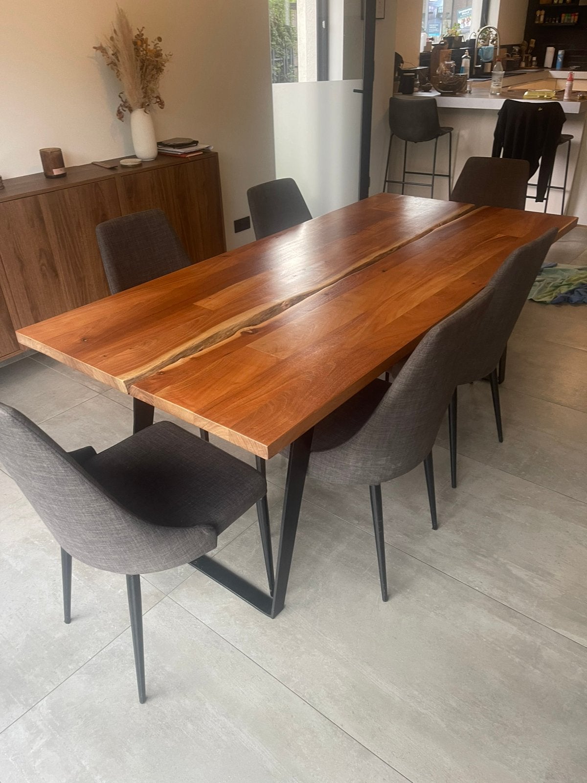 Boomstam tafel met stoelen, Ophalen, Gebruikt, 150 tot 200 cm, 50 tot 100 cm