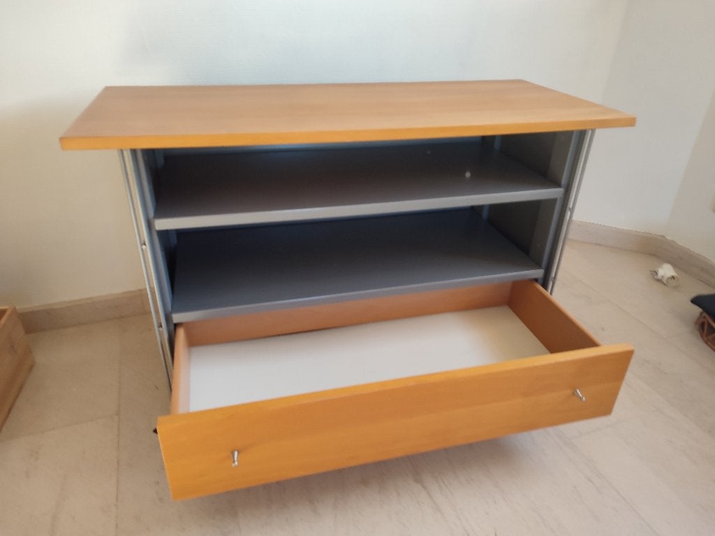 Meuble de rangement bois et métal à roulettes – 100x42x65 cm, Maison & Meubles, Enlèvement