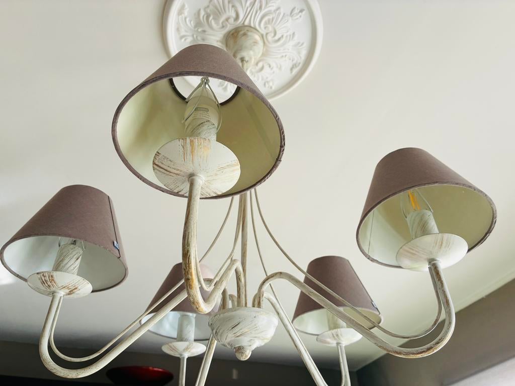 Lustre - Lampe suspendue + capuchons à pince taupe et blancs, Maison & Meubles, Enlèvement ou Envoi