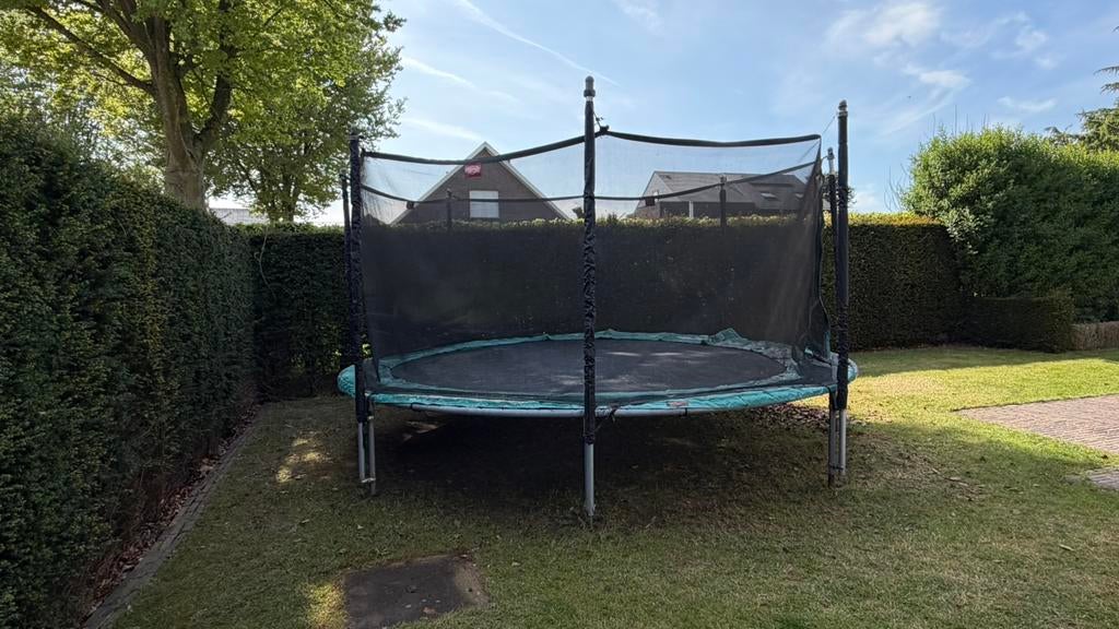 Trampoline Berg 430cm met veiligheidsnet, zelf te demonteren, Ophalen, Gebruikt