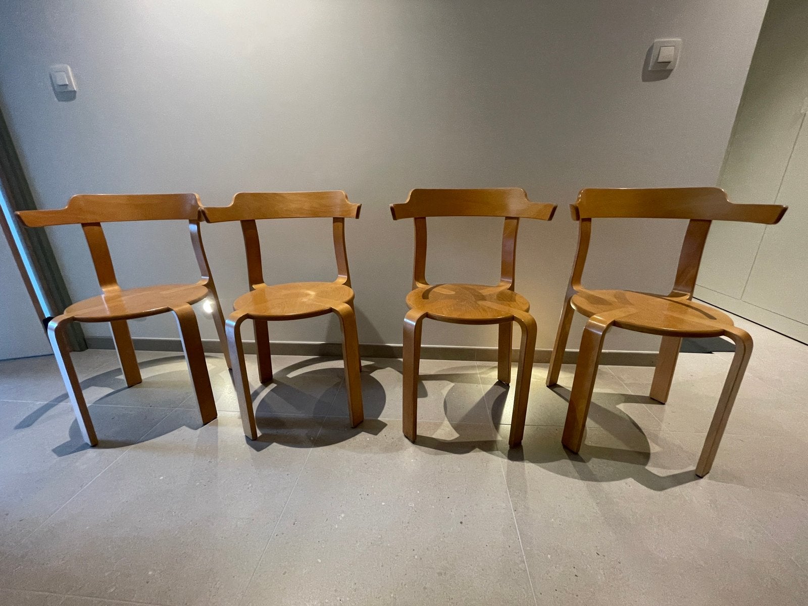 4 vintage Bruno la Rey design stapelstoel by Dietiker., Huis en Inrichting, Stoelen, Ophalen, Gebruikt, Overige kleuren, Vintage