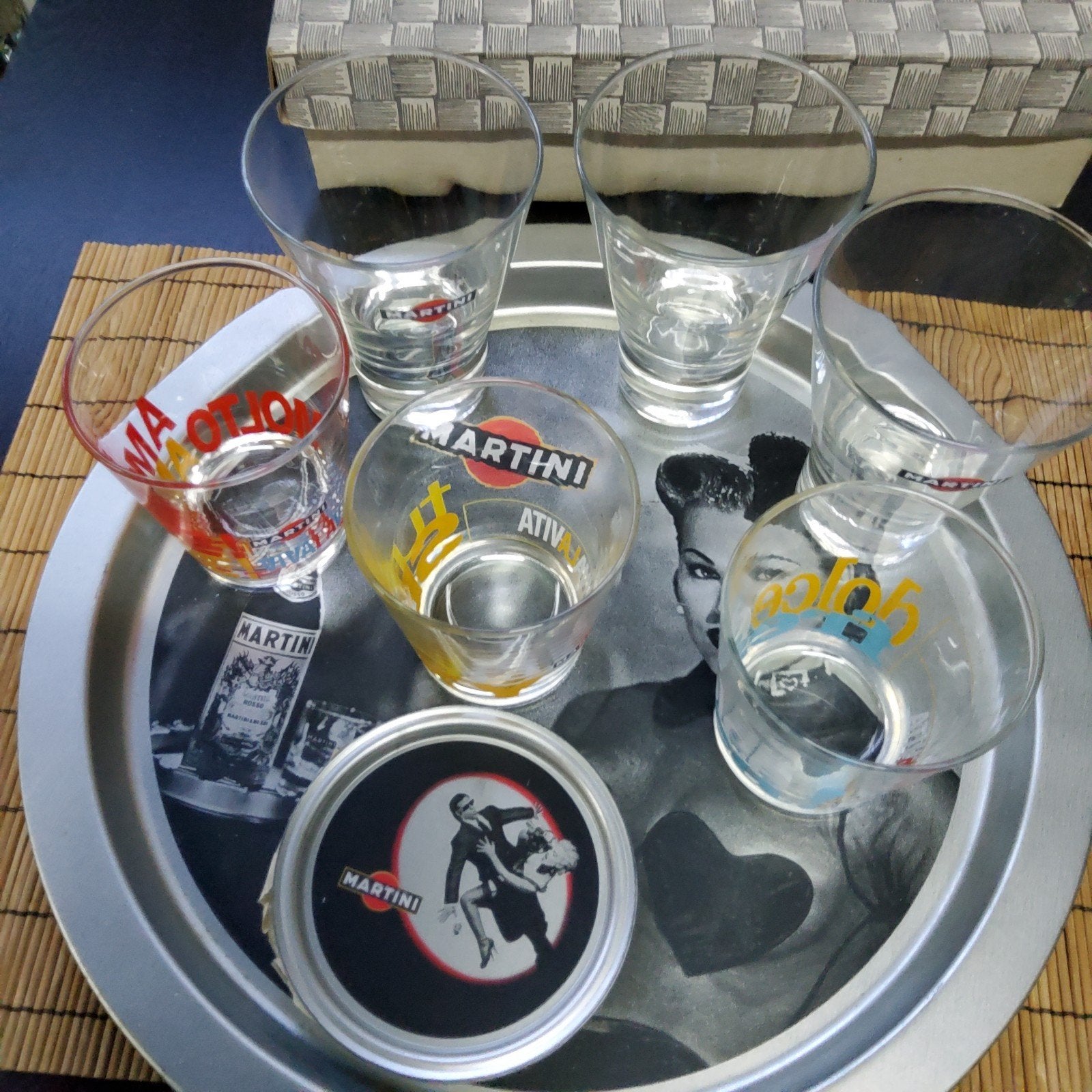Martini schotel,6 glazen en onderleggers,set, Ophalen