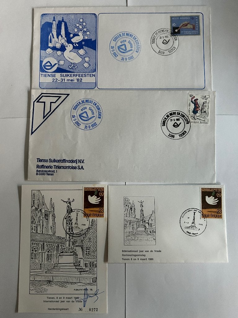 4 x FDC Tienen suikerfeesten en jaar van de vrede, Verzenden, Gestempeld