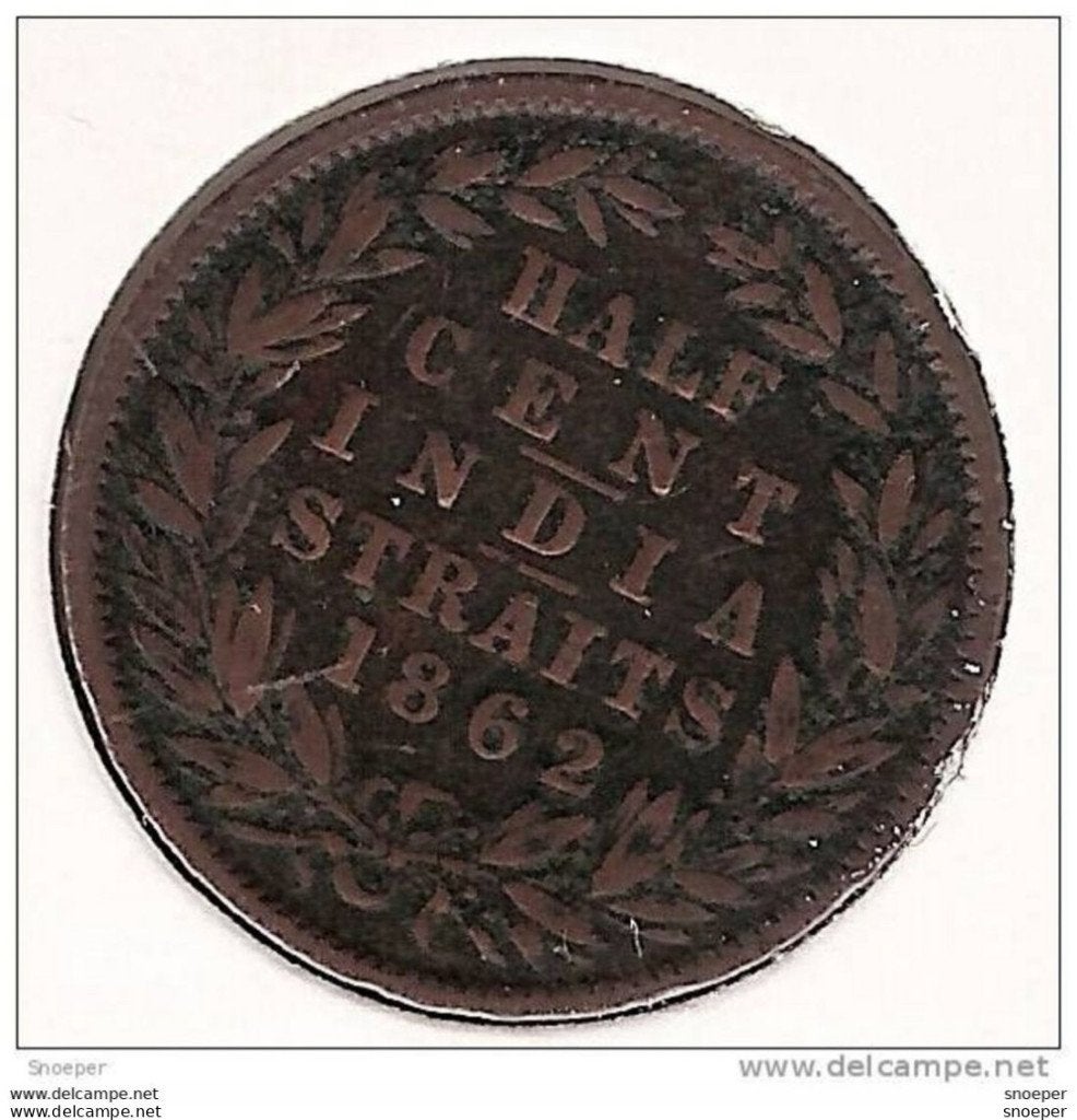 Straits settlements 1/2 cent 1862 km 5 fr+ cat val. 100 $, Timbres & Monnaies, Monnaies | Asie, Envoi, Asie du Sud Est, Monnaie en vrac