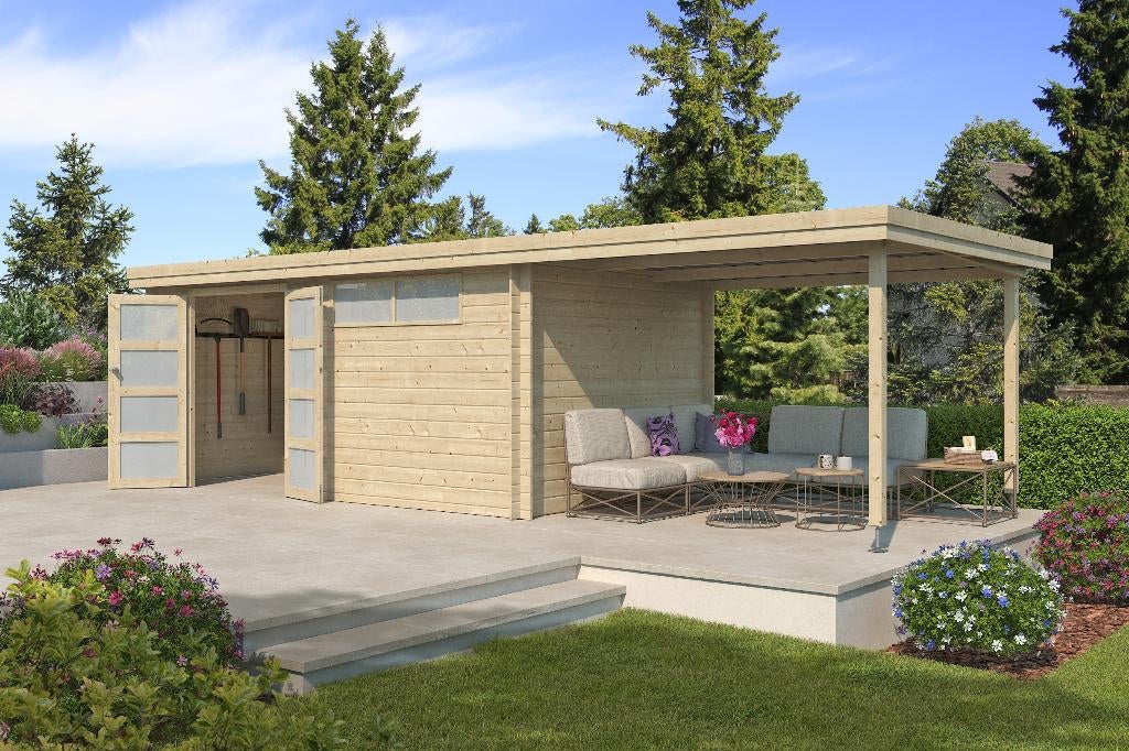 NIEUW Modern blokhut met overkapping 3704EXT300, Verzenden, Nieuw
