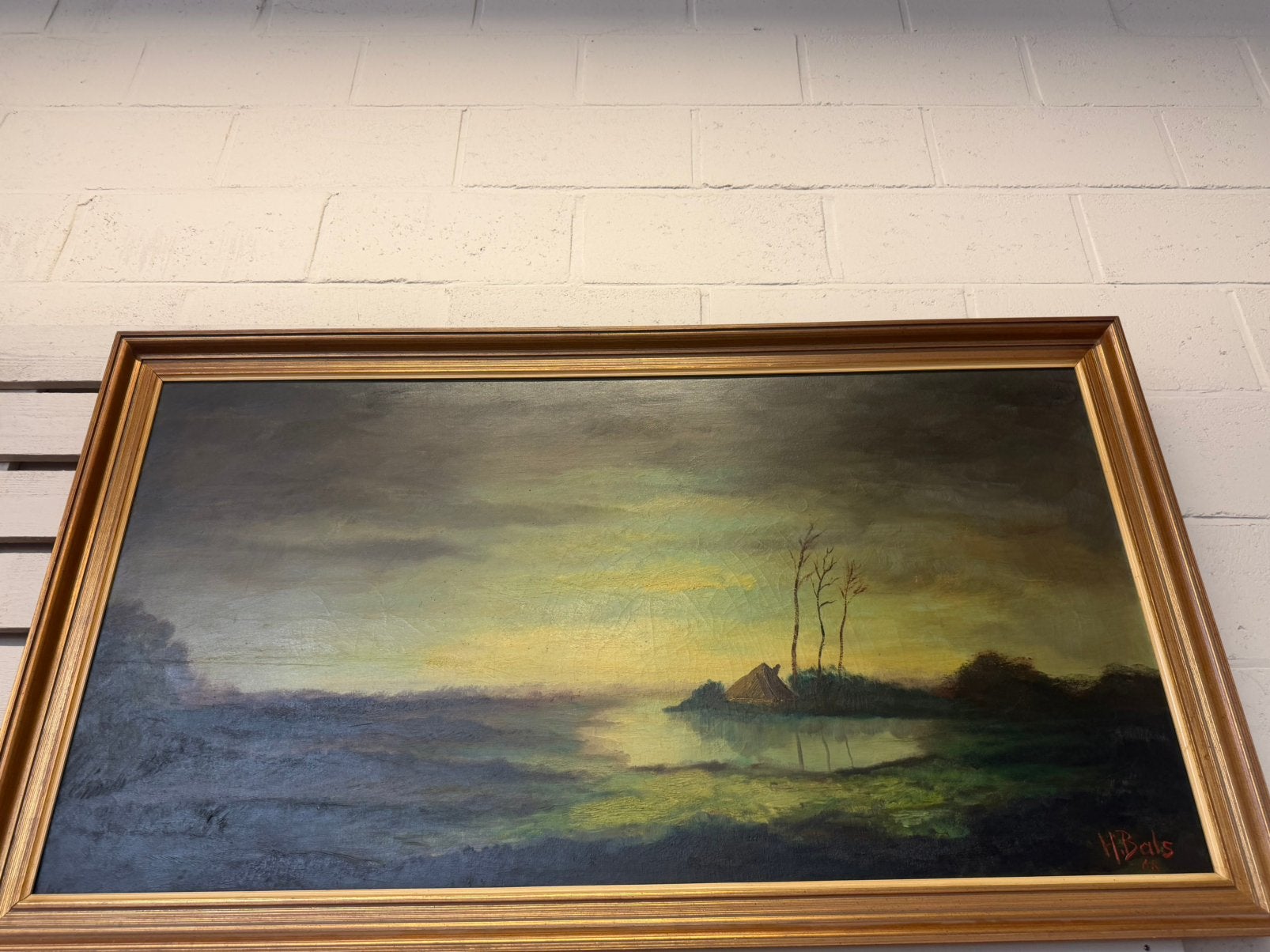Hilaire Bals (1968) — Paysage fluvial atmosphérique, Antiquités & Art, Art | Peinture | Classique, Enlèvement ou Envoi, Daté