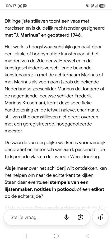 Orgineel Stil leven j-marinus 1946, Antiek en Kunst, Ophalen of Verzenden, Gesigneerd, Stilleven
