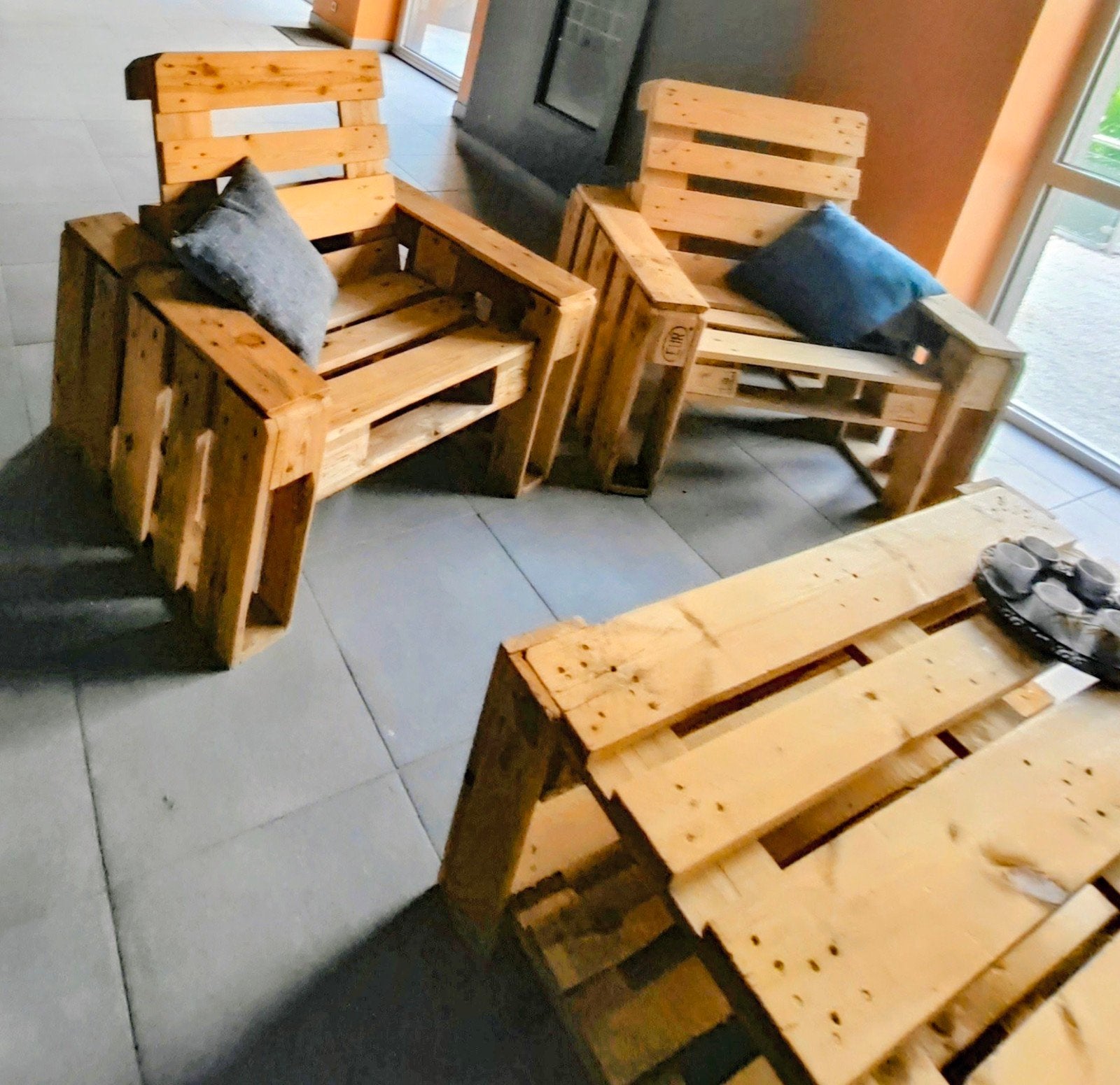 Unieke handgemaakte loungeset 5-delig + bar !, Tuin en Terras, Ophalen, 4 zitplaatsen, Hardhout, Zo goed als nieuw