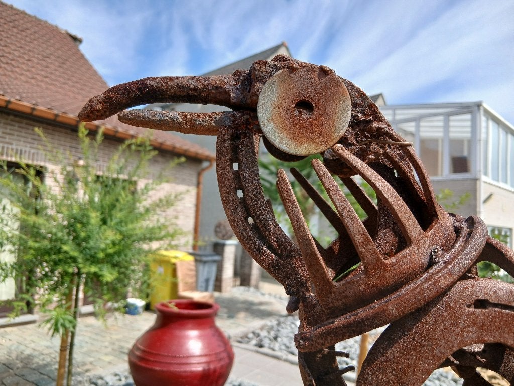 tuinbeeld , hoefijzeren kraai vogel , dieren kunstwerk, Ophalen, Zo goed als nieuw, Metaal, Dierenbeeld