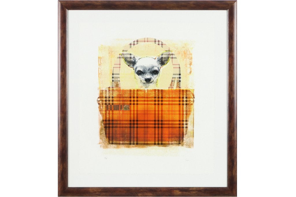 Chihuahua in Burberry handtas, Antiquités & Art, Numéroté, Enlèvement ou Envoi, Animaux et nature, Sérigraphie