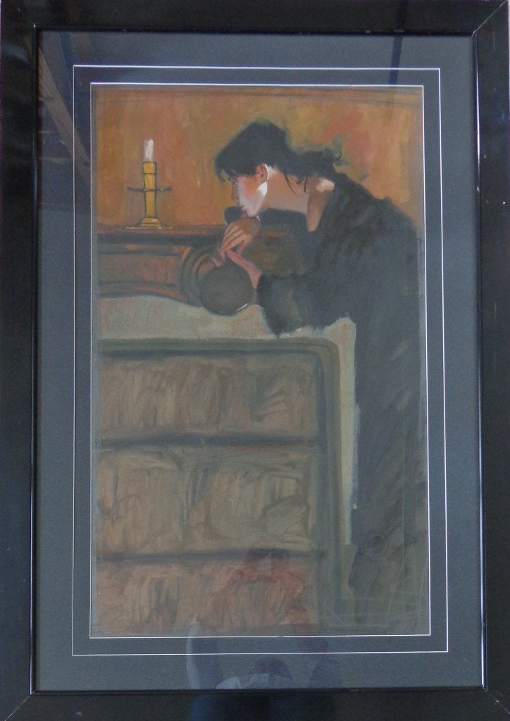 NICO VRIELINK / VROUW BIJ KAARS / OLIEVERF KARTON / 129x90cm, Antiek en Kunst, Kunst | Schilderijen | Modern, Ophalen, Glas, Gesigneerd