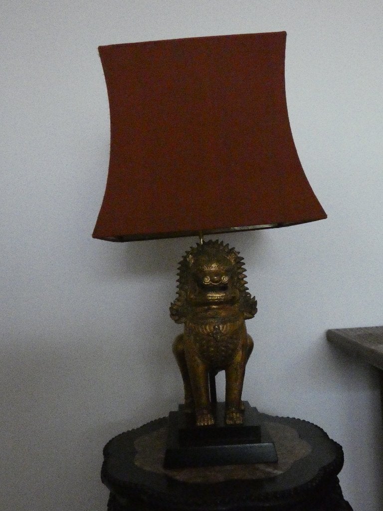 Vintage Thaise Singha- tempelleeuw tafellamp, Antiek en Kunst, Ophalen