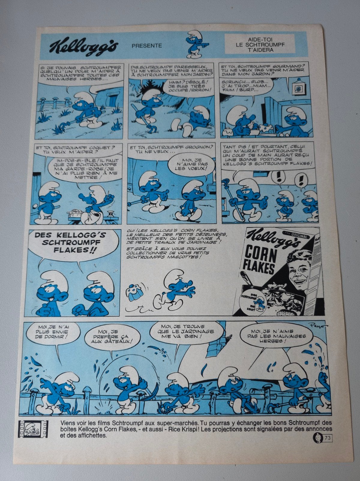 Ancienne publicité Schtroumpf Kellogg's 2, Collections, Envoi, Utilisé, Différents Schtroumpfs, Bande dessinée