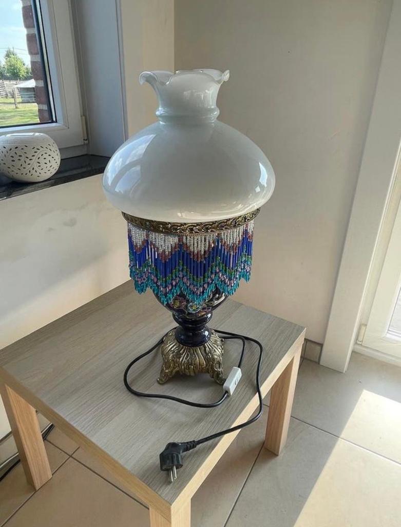 Vintage antiek opalen kralen lamp, Ophalen of Verzenden, Zo goed als nieuw