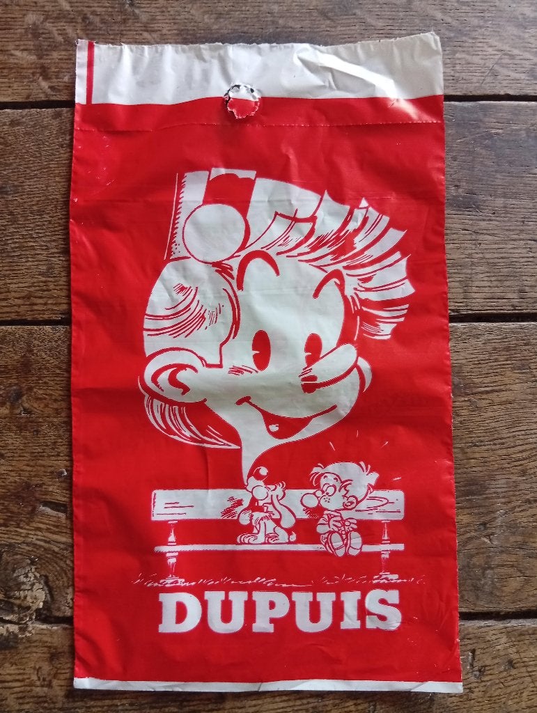 1 sac plastique Dupuis/ Spirou/ Boule & Bill (+/- 1970)., Collections, Personnages de BD, Envoi, Gaston ou Spirou, Comme neuf