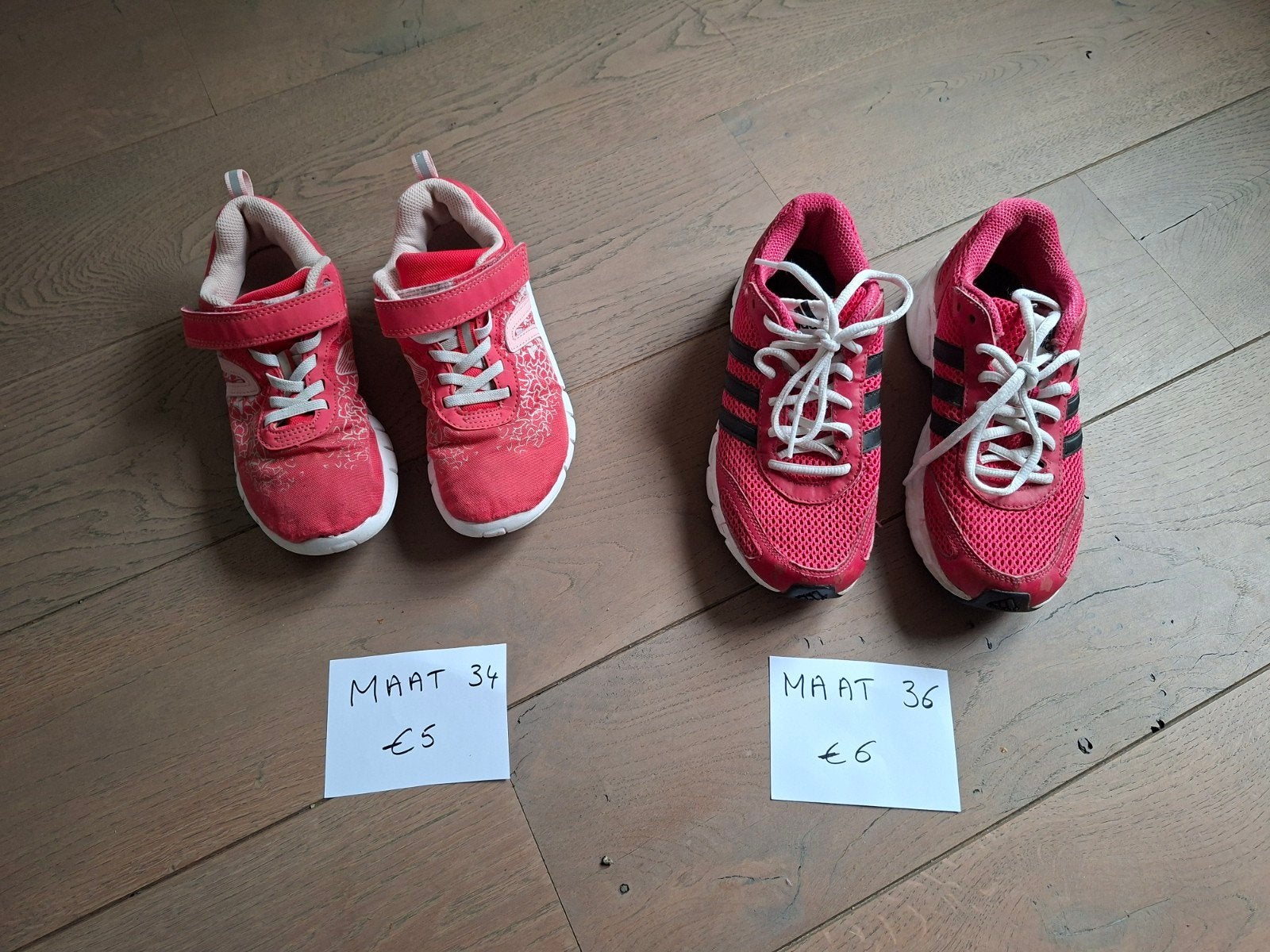 Maat 34 + 36 : sportschoenen Decathlon en Adidas, Ophalen of Verzenden, Gebruikt, Meisje, Sportschoenen