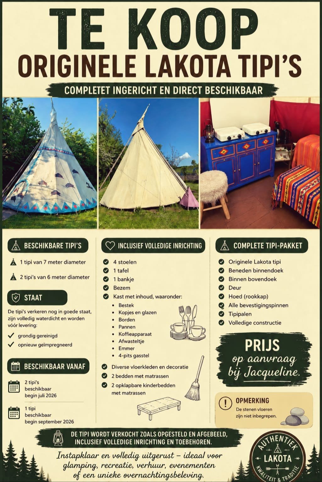 3 Authentieke originele Lakota Tipi's, Enlèvement