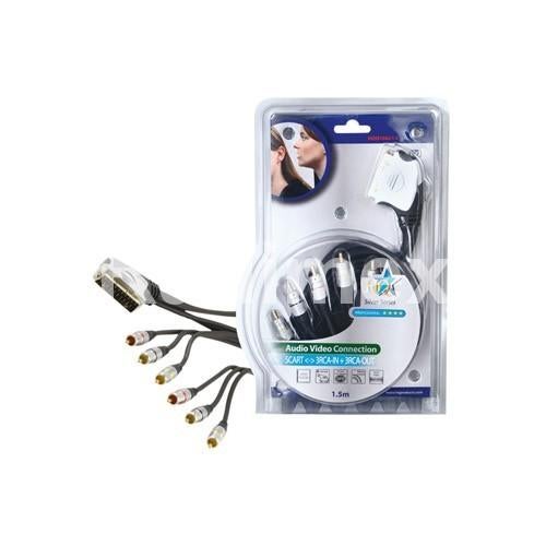 SCART-kabel van 1,5 meter met 6 cinch-aansluitingen, Ophalen of Verzenden, Nieuw, Minder dan 2 meter, Scartkabel