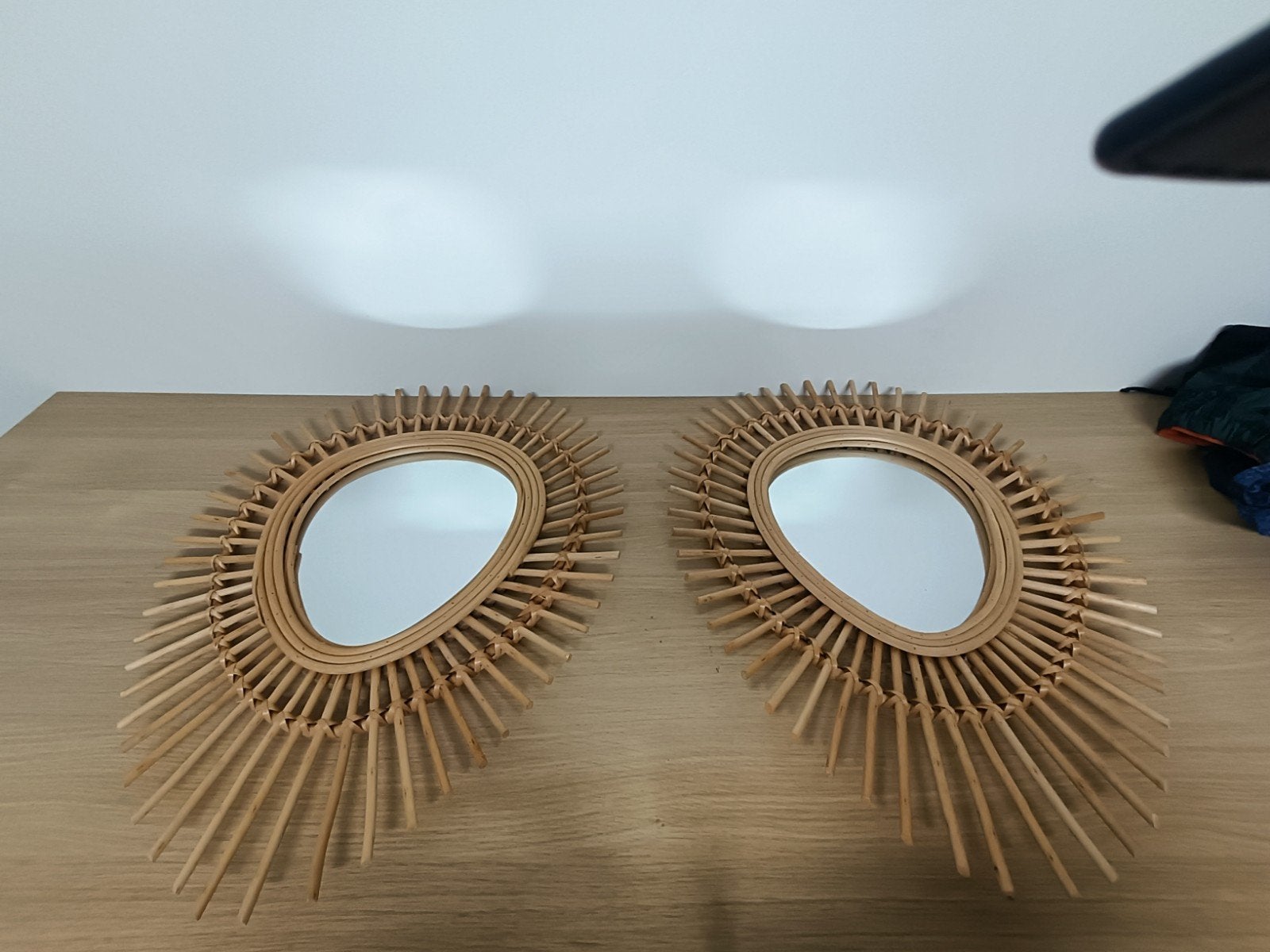 2 rotan organische spiegels. Prijs per stuk, Maison & Meubles, Moins de 100 cm, Comme neuf, Enlèvement, Moins de 50 cm