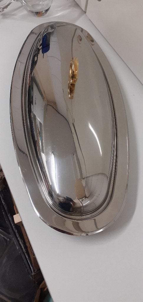 Plat à poisson inox avec couvercle d'origine, Enlèvement ou Envoi, Comme neuf, Inox