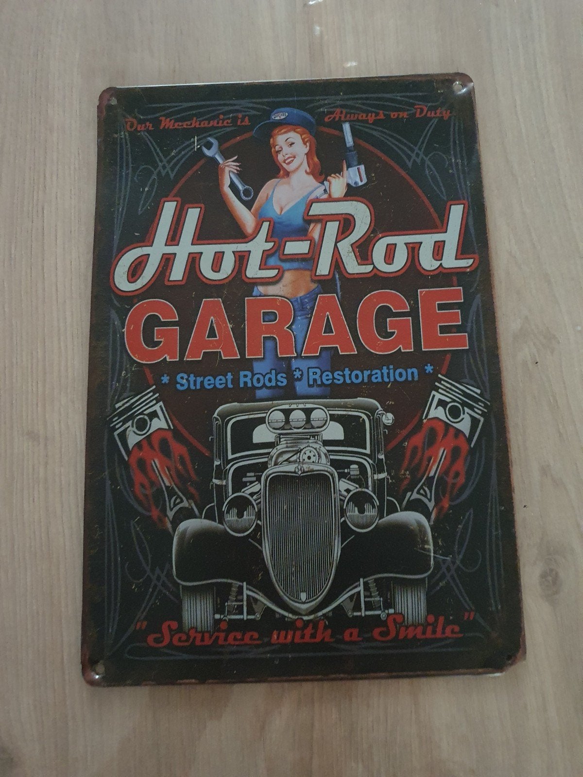 Hot Rod reclamebord, Ophalen, Reclamebord