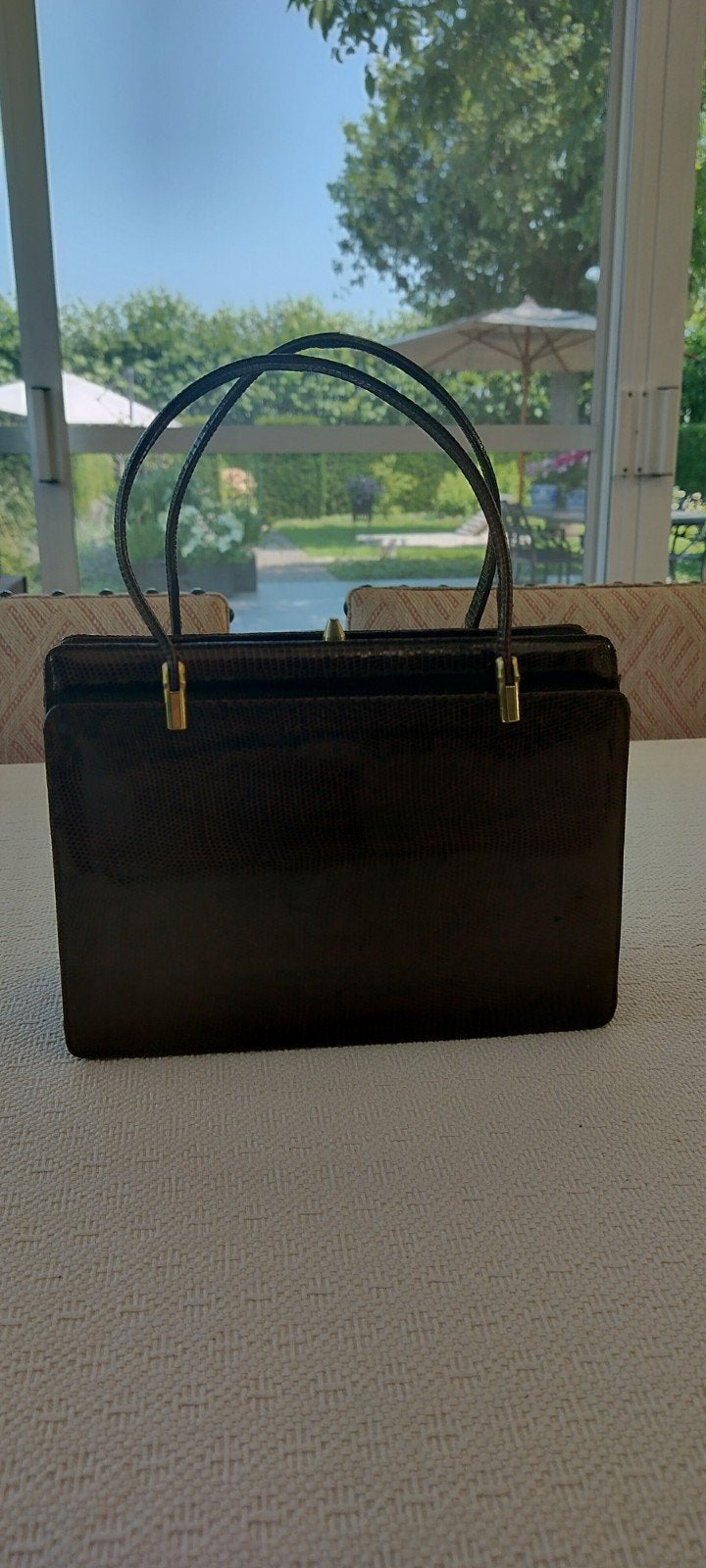 Vintage handtas lizardleer (hagedissenleer), Handtassen en Accessoires, Tassen | Damestassen, Ophalen of Verzenden