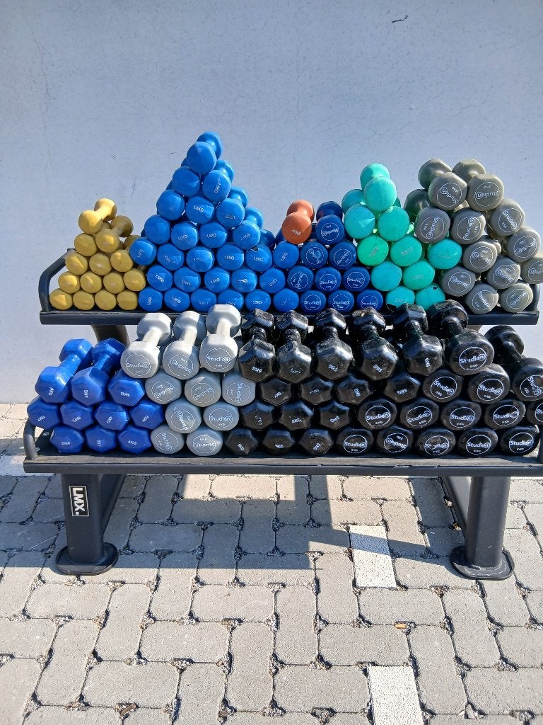 vinyl dumbbells 360 kg totaal, Sports & Fitness, Enlèvement, Utilisé, Bras, Set d’haltères