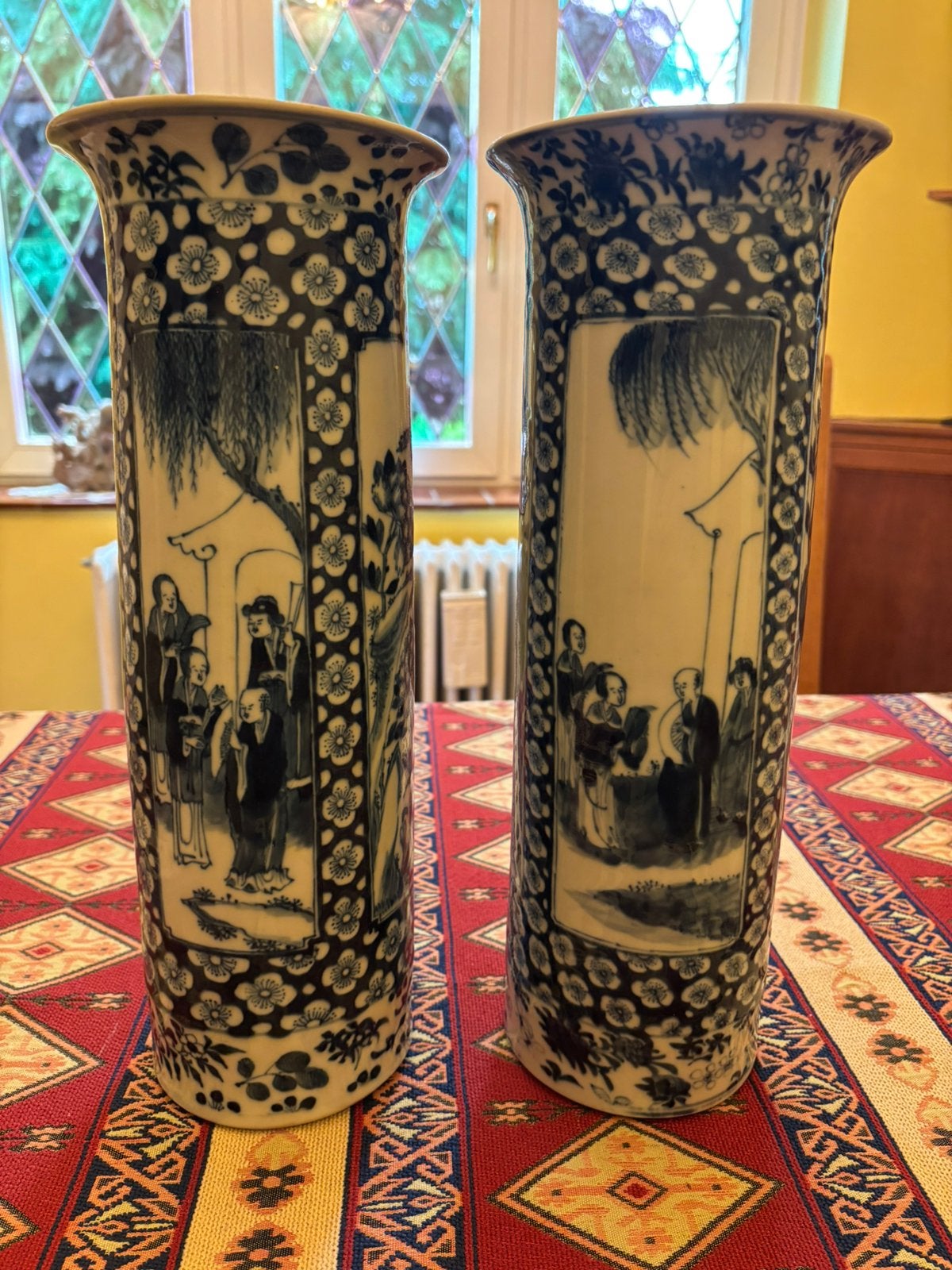 Paar antieke Chinese blauw-witte porseleinen vazen (38 cm) –, Antiek en Kunst, Ophalen