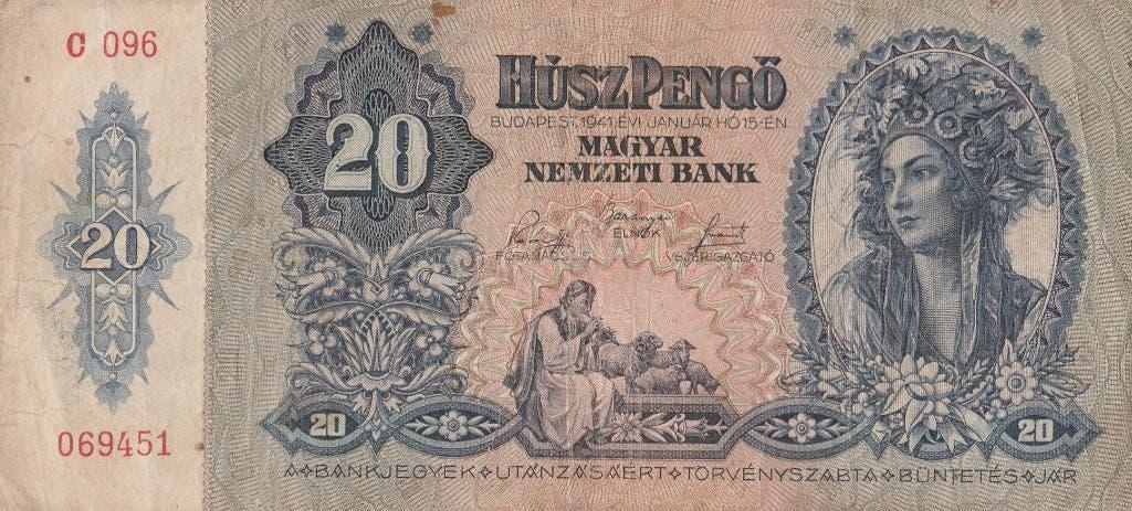 Hongaarse bankbiljet van 20 Pengő uit 1941, Postzegels en Munten, Bankbiljetten | Europa | Niet-Eurobiljetten, Ophalen of Verzenden
